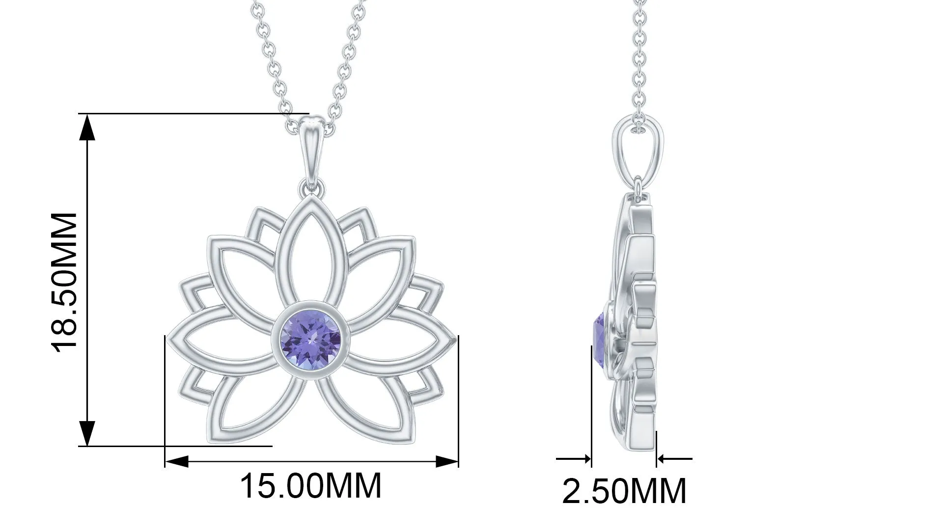 Lotus Flower Pendant with 3 MM Round Cut Tanzanite