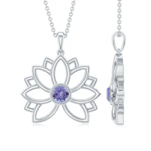 Lotus Flower Pendant with 3 MM Round Cut Tanzanite