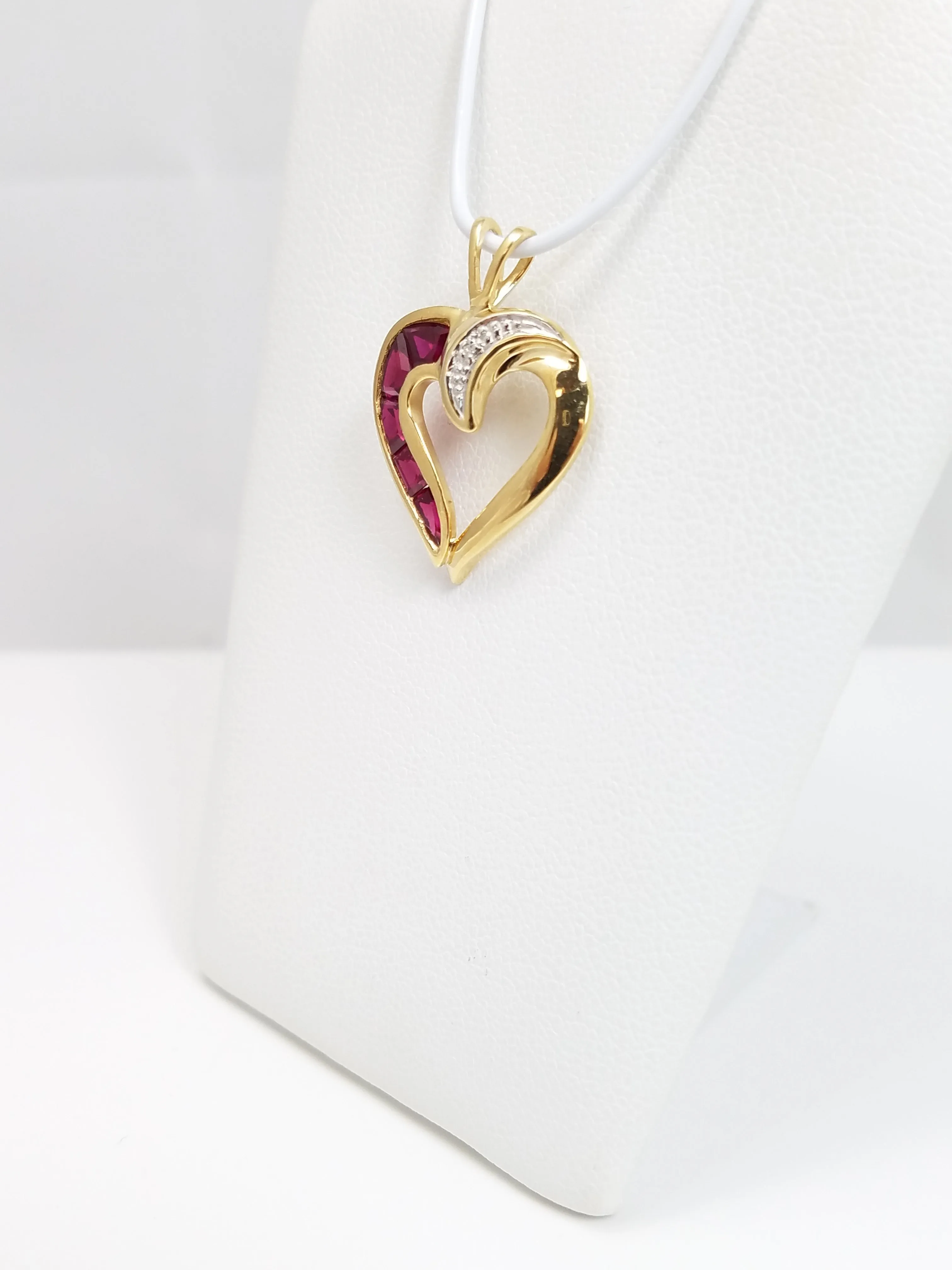 Lovable Lab Created Ruby & Natural Diamond 14k Yellow Gold Heart Pendant