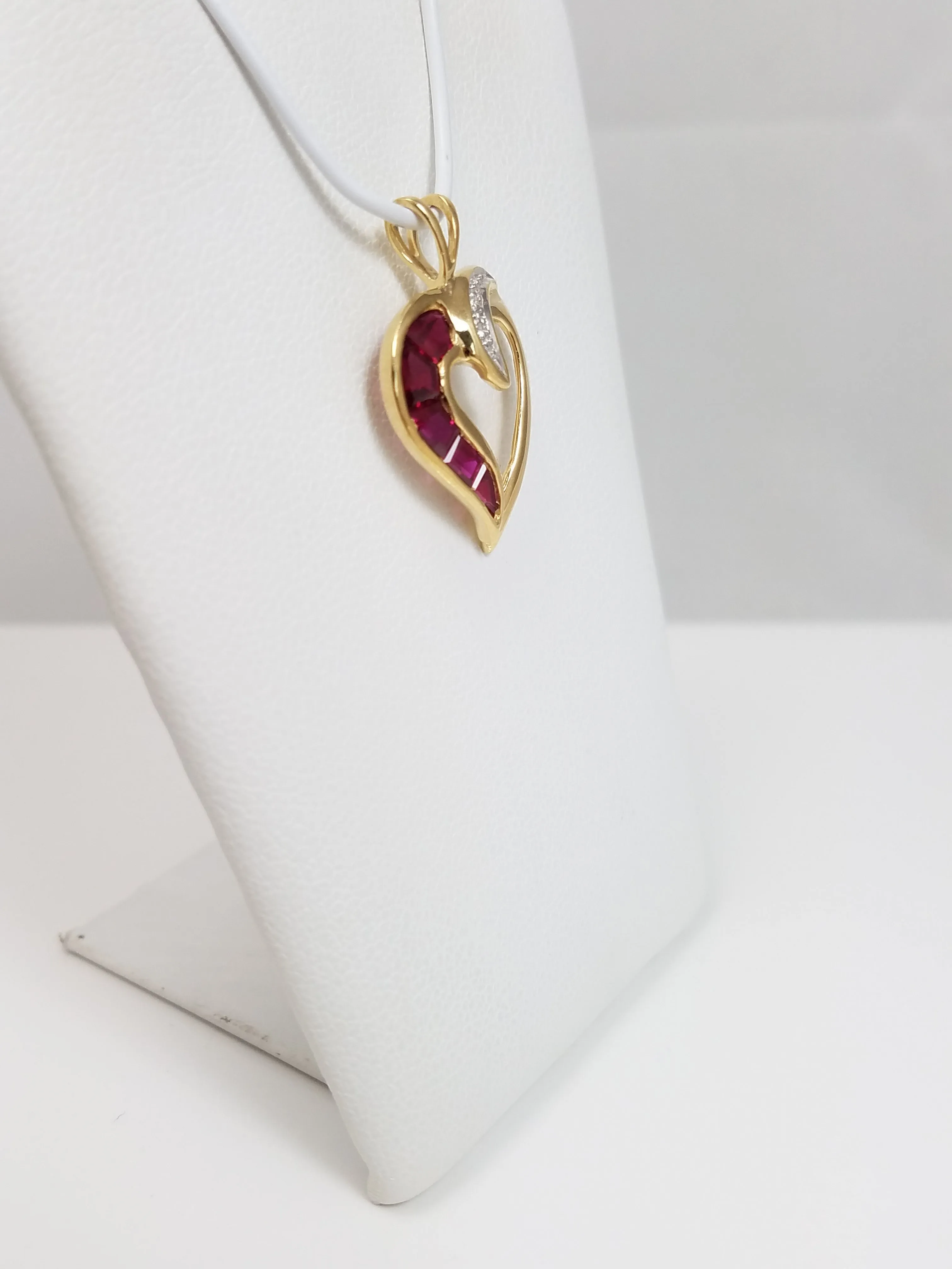 Lovable Lab Created Ruby & Natural Diamond 14k Yellow Gold Heart Pendant