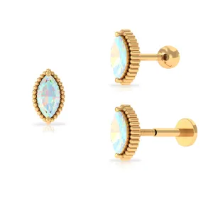 Marquise Ethiopian Opal Beaded Solitaire Tragus Earring