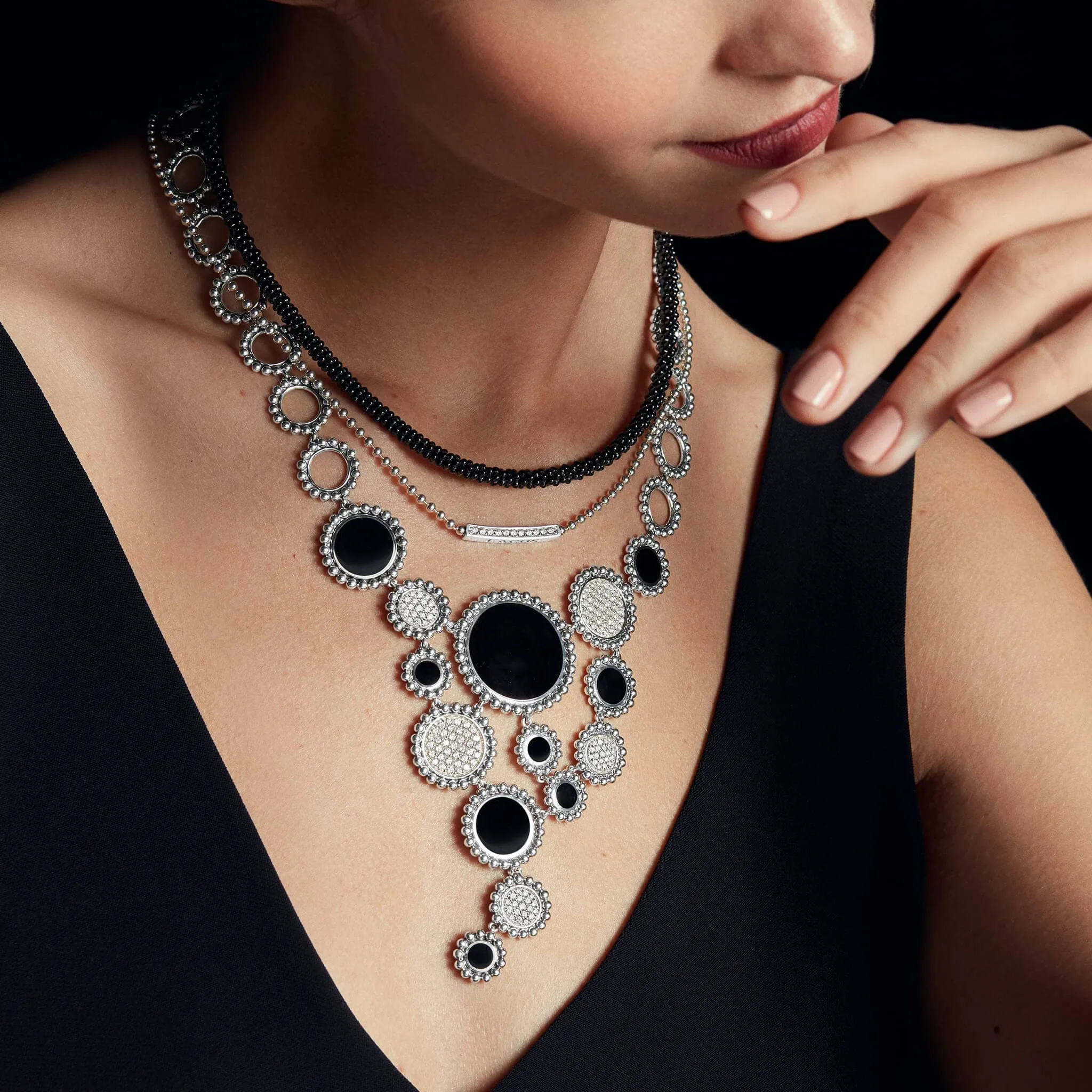 Maya Onyx and Diamond Statement Bib Necklace