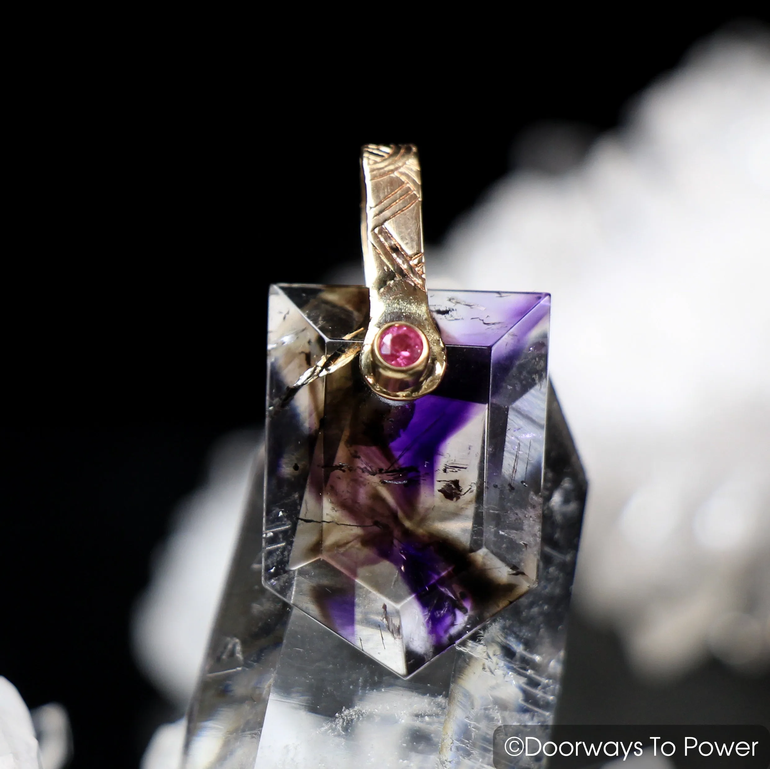 Melody Stone Super 7 & Pink Sapphire Pendant 14k Gold Reserved for FrankenSquid