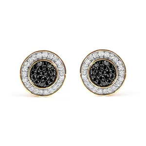 Men's 10K Yellow Gold 1/3 Cttw White and Black Treated Diamond Earring (Black / I-J Color, I2-I3 Clarity)