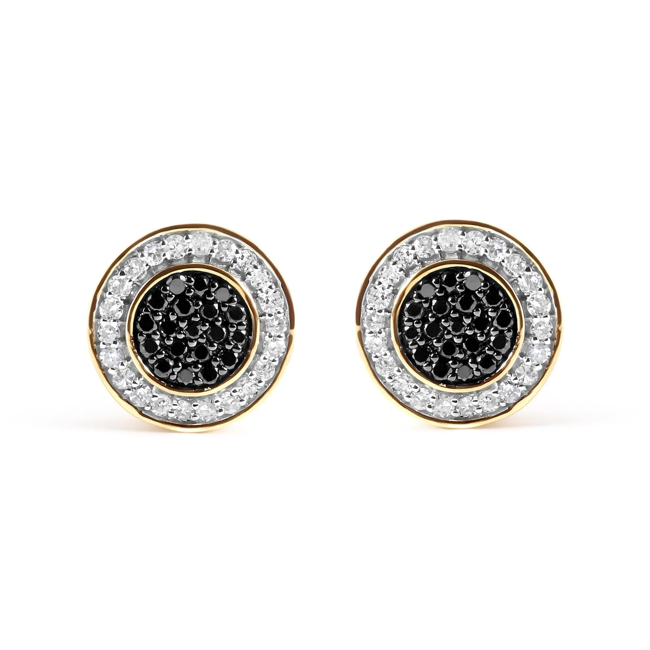 Men's 10K Yellow Gold 1/3 Cttw White and Black Treated Diamond Earring (Black / I-J Color, I2-I3 Clarity)