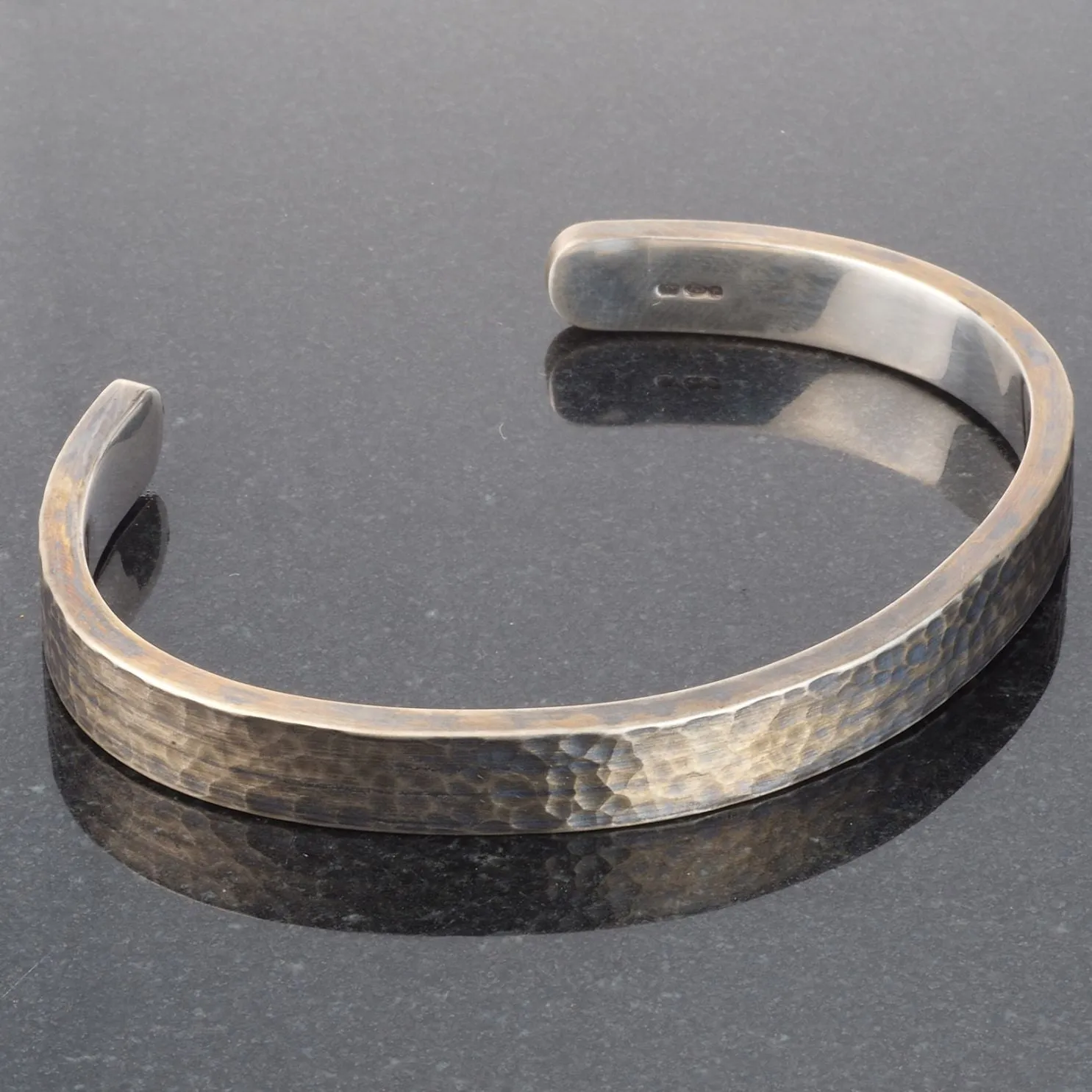 Men's Silver Oxidised Heavy Hammered Cuff Bracelet