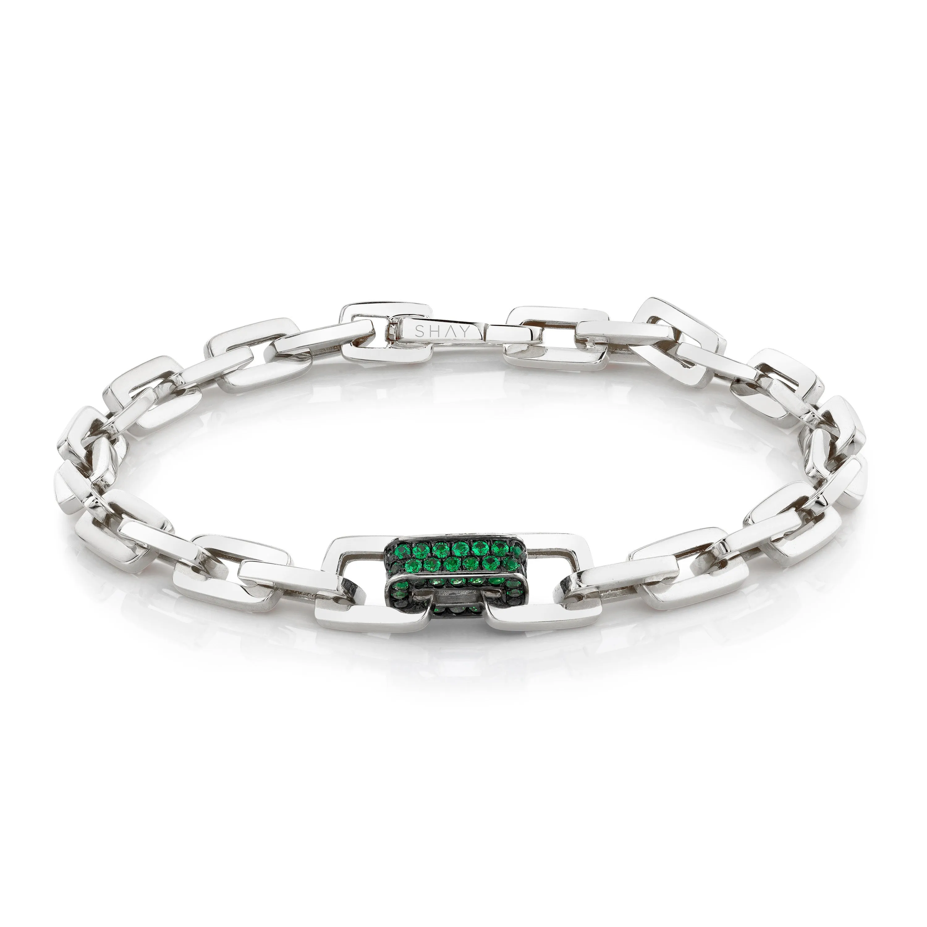 MEN'S SINGLE PAVE GREEN GARNET SOLID GOLD MINI DECO LINK BRACELET