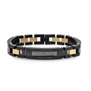 Men's Two Tone Black IP and Stainless Steel Link Bracelet