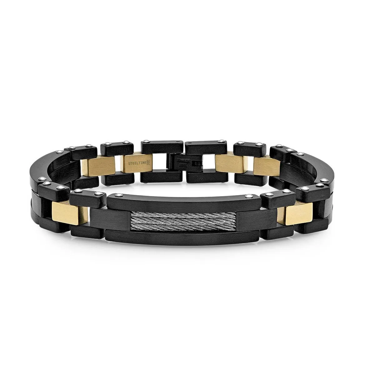 Men's Two Tone Black IP and Stainless Steel Link Bracelet