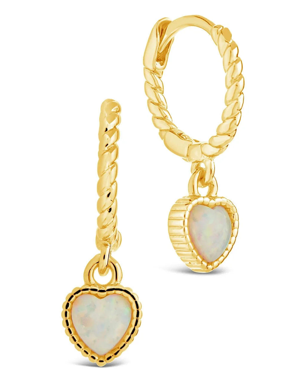 Meredith Braided Opal Heart Drop Hoop Earrings