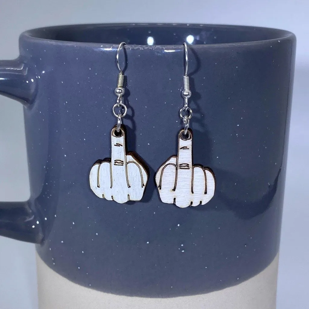 Middle Finger "Fuck You" Wooden Dangle Earrings by Cate's Concepts, LLC