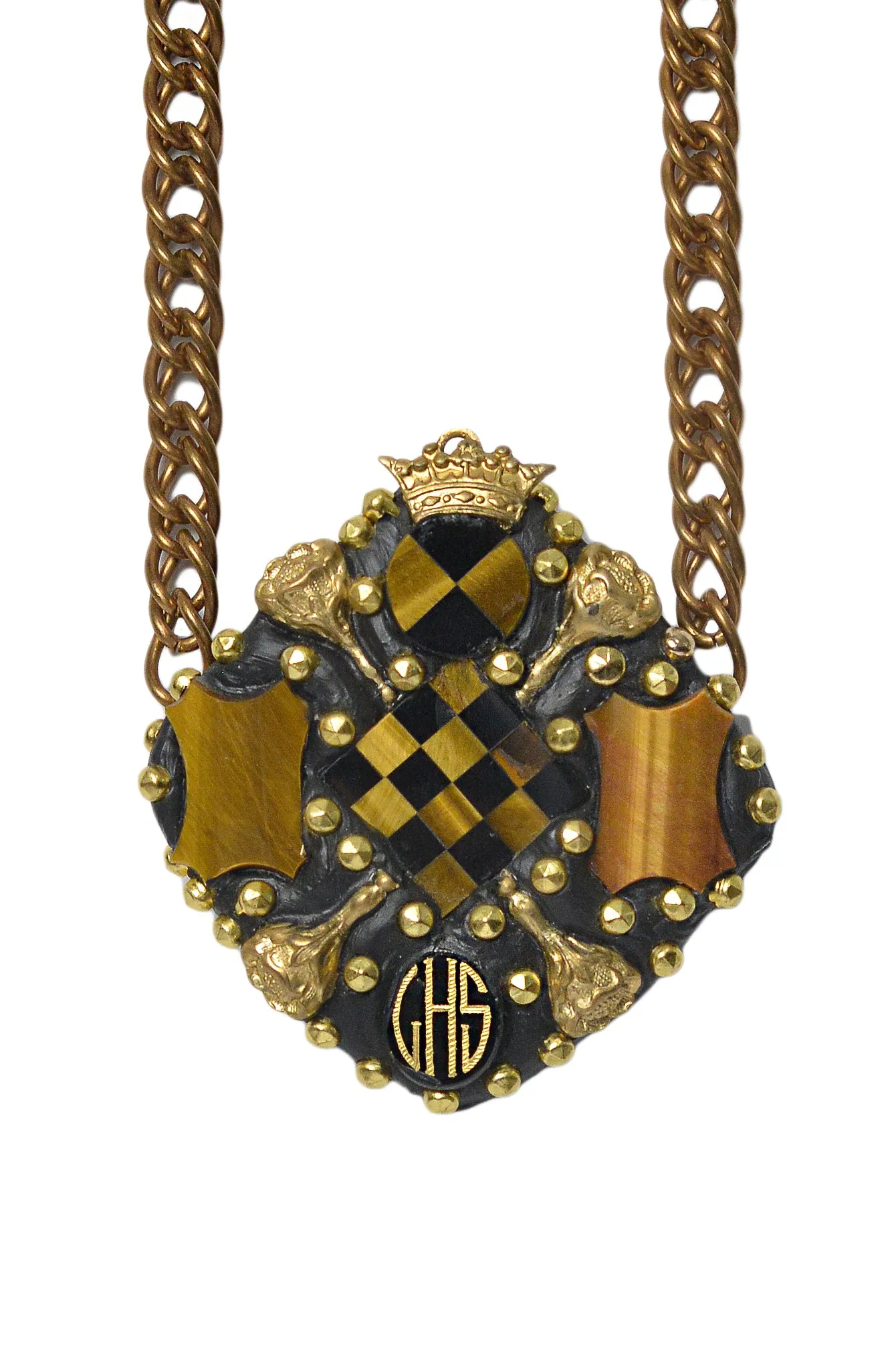 MINADEO TIGER EYE & ONYX MONOGRAM NECKLACE