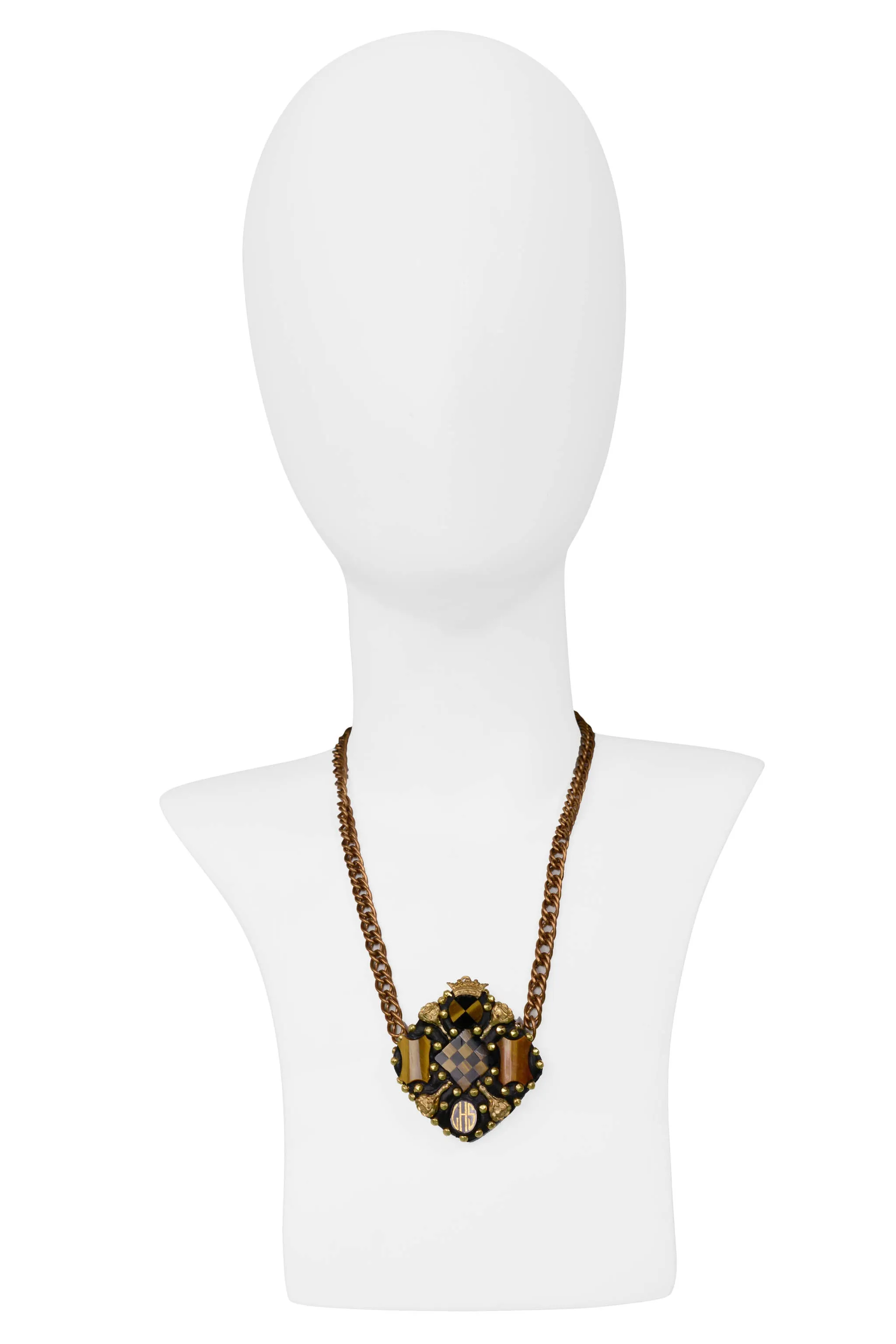 MINADEO TIGER EYE & ONYX MONOGRAM NECKLACE