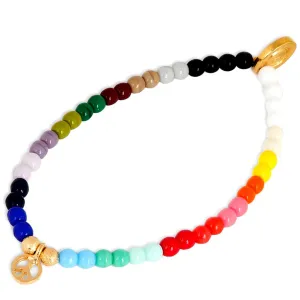 Mini Peace Symbol Charm Rainbow Glass Bead Bracelet