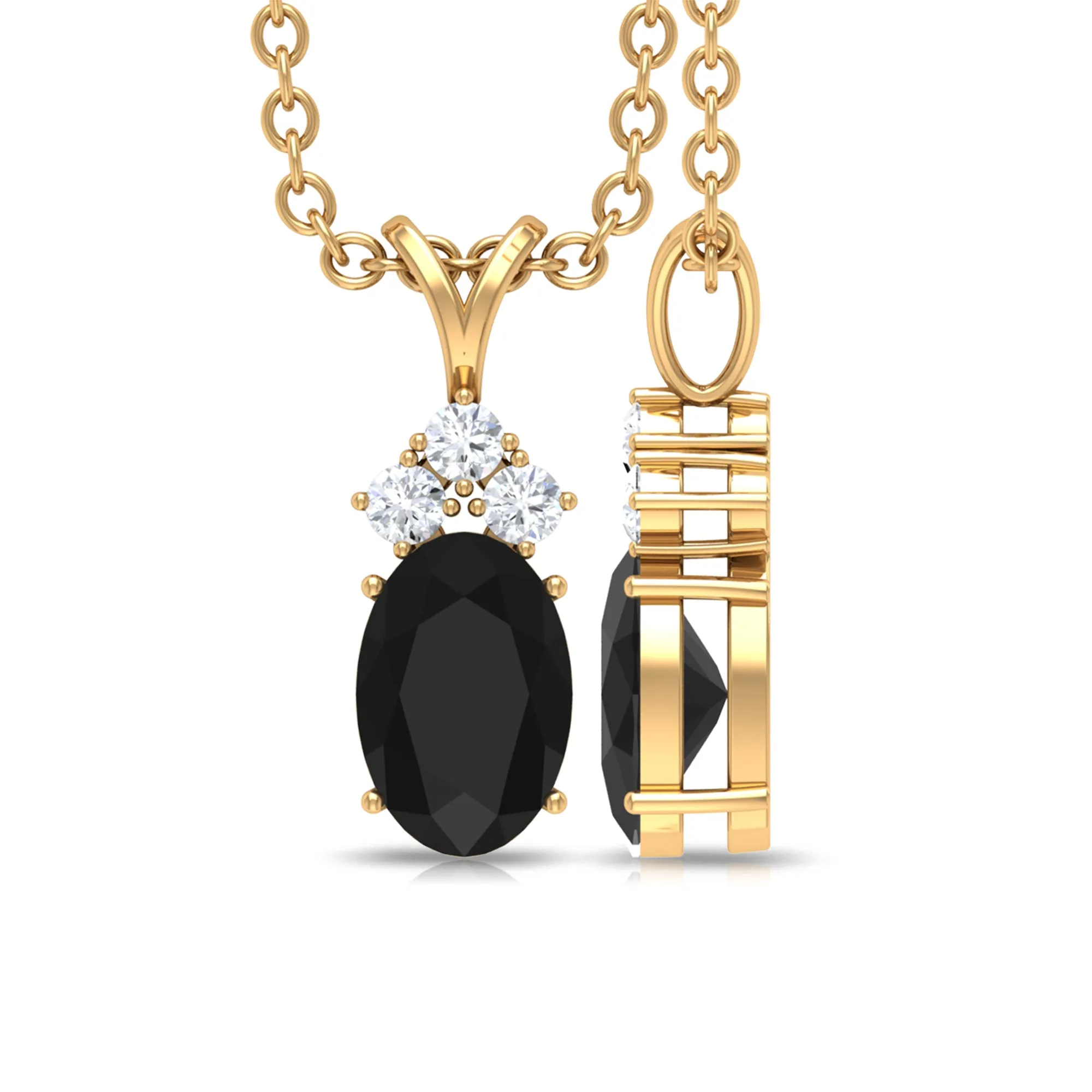 Minimal Black Onyx Oval Pendant Necklace with Diamond