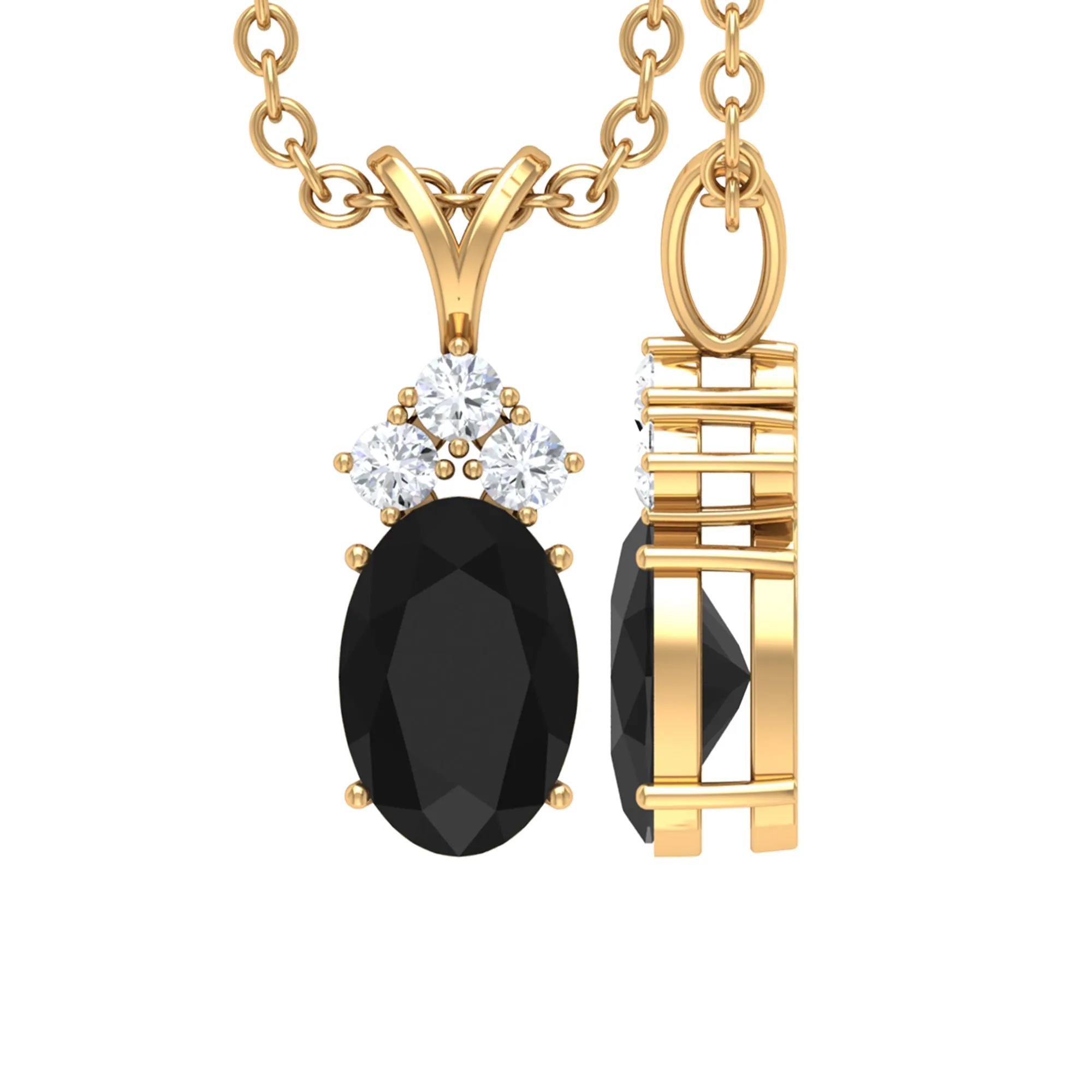 Minimal Black Onyx Oval Pendant Necklace with Diamond