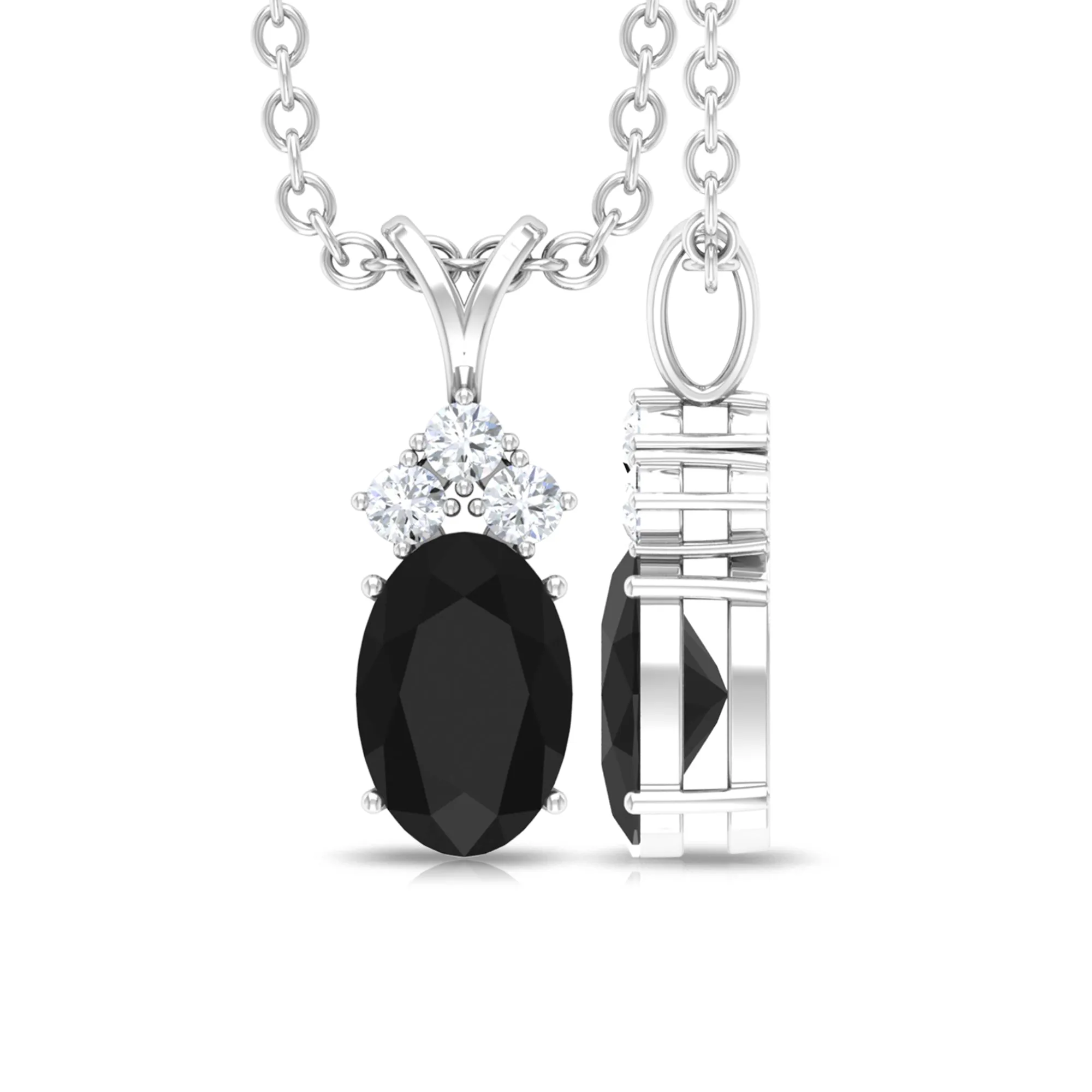 Minimal Black Onyx Oval Pendant Necklace with Diamond