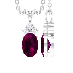 Minimal Oval Rhodolite Pendant with Diamond Stones