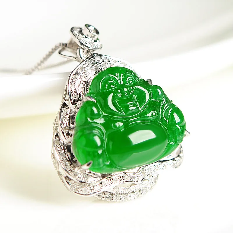 Natural Jade Pendant Jadeite Gold Buddha Pendant PT28