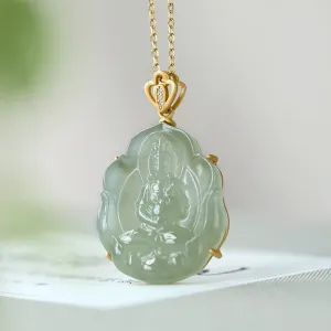 Natural Jade Pendant Nephrite Silver Guanyin Pendant ZPT125