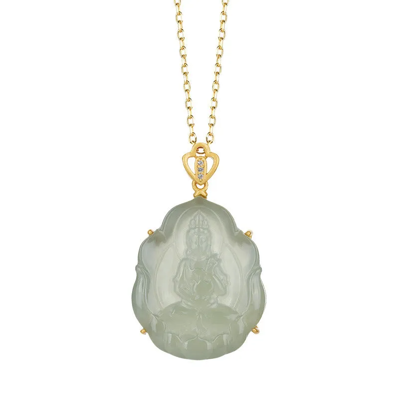 Natural Jade Pendant Nephrite Silver Guanyin Pendant ZPT125