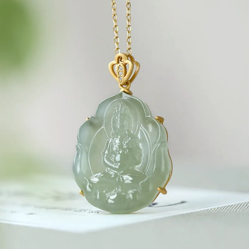 Natural Jade Pendant Nephrite Silver Guanyin Pendant ZPT125