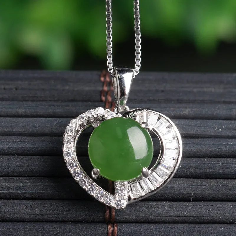 Natural Jade Pendant Nephrite Silver Zircon Pendant ZPT144