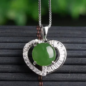 Natural Jade Pendant Nephrite Silver Zircon Pendant ZPT144