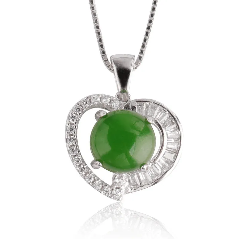 Natural Jade Pendant Nephrite Silver Zircon Pendant ZPT144