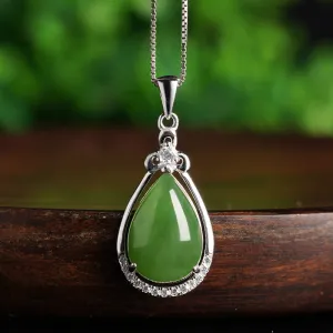 Natural Jade Pendant Nephrite Silver Zircon Pendant ZPT171