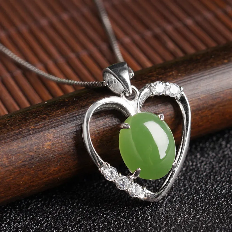 Natural Jade Pendant Nephrite Silver Zircon Pendant ZPT185