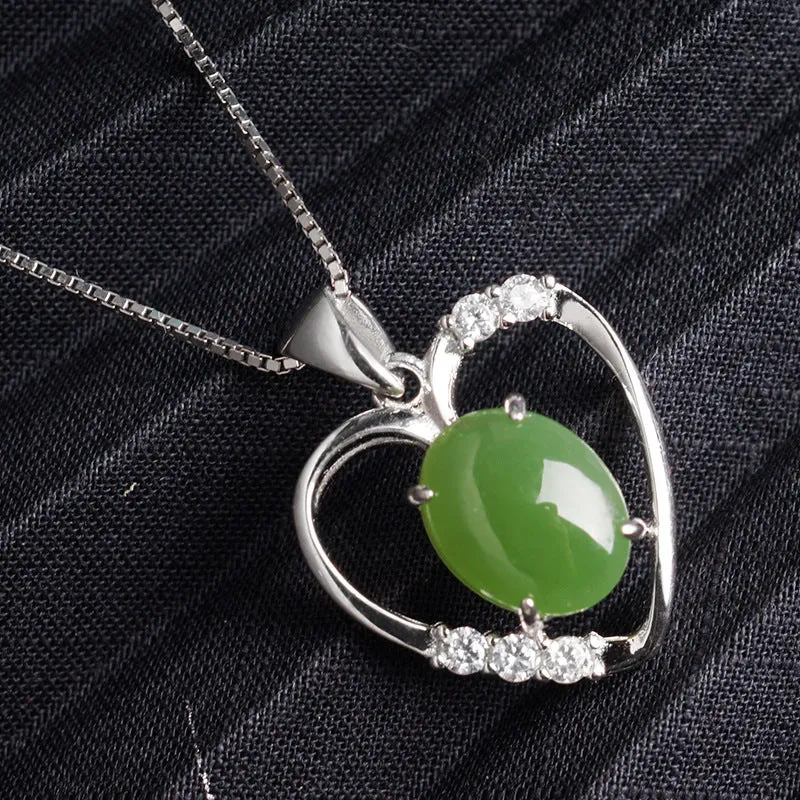 Natural Jade Pendant Nephrite Silver Zircon Pendant ZPT185