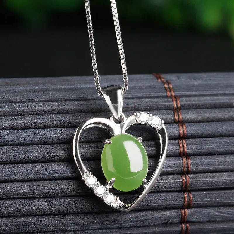 Natural Jade Pendant Nephrite Silver Zircon Pendant ZPT185