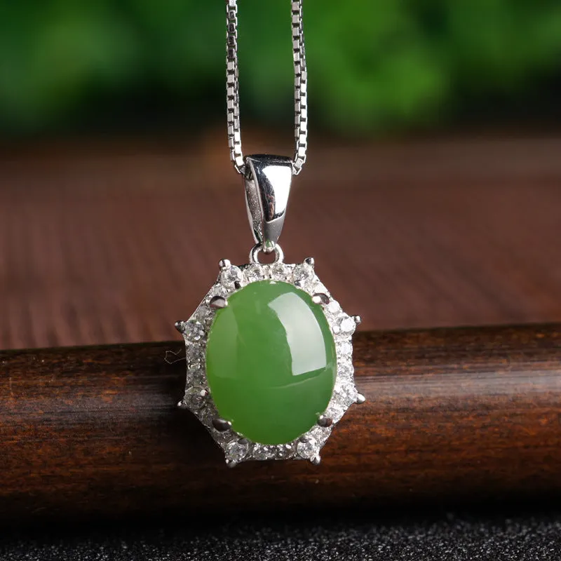 Natural Jade Pendant Nephrite Silver Zircon Pendant ZPT188