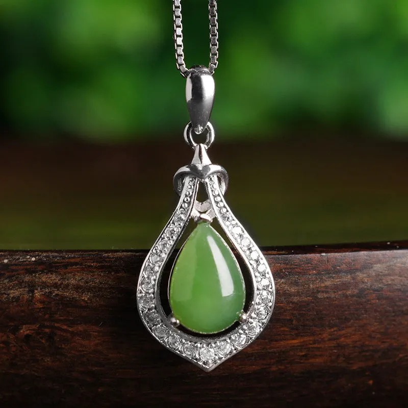 Natural Jade Pendant Nephrite Silver Zircon Pendant ZPT193