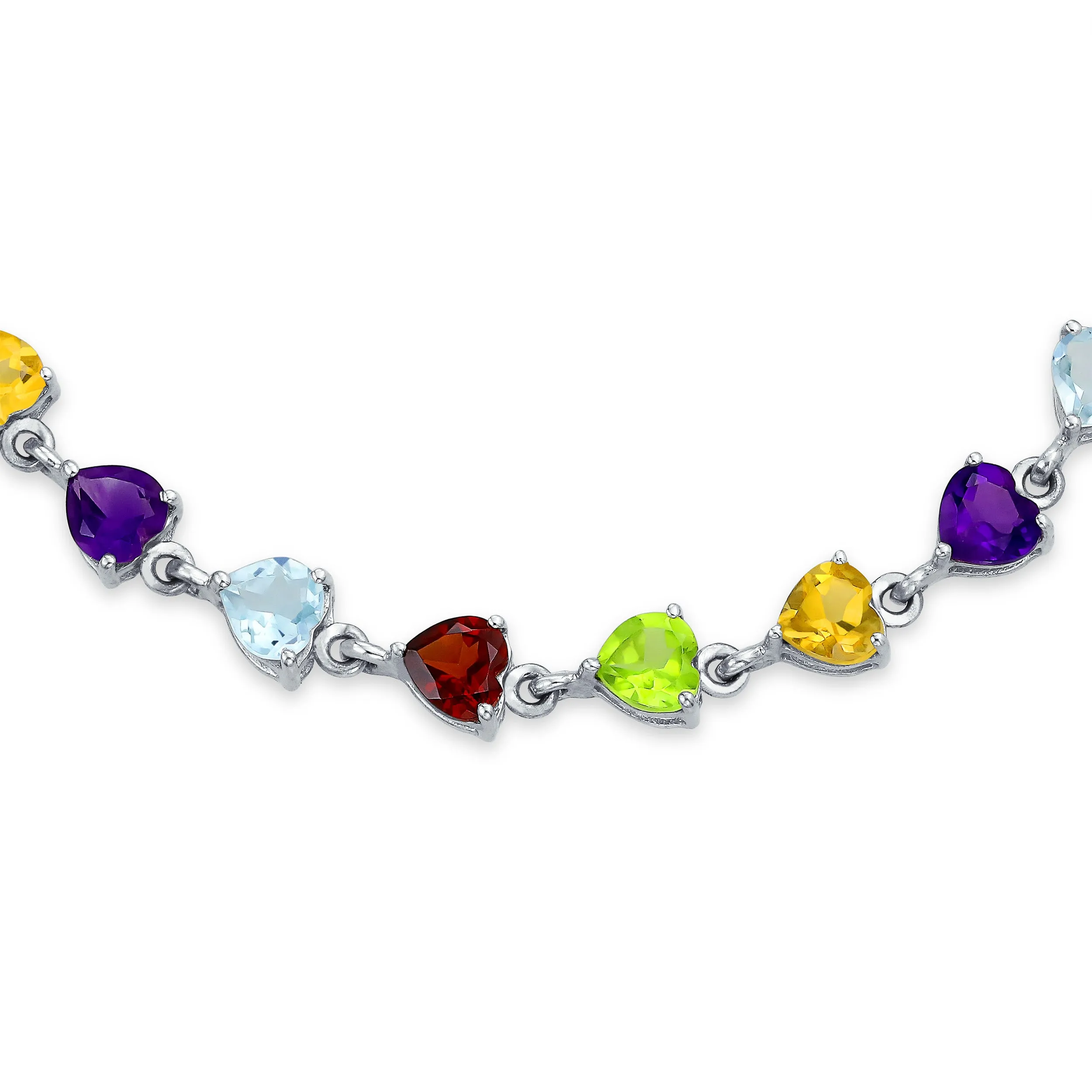 Natural Multicolor Gemstone Heart Tennis Bracelet Sterling Silver 7 Inch