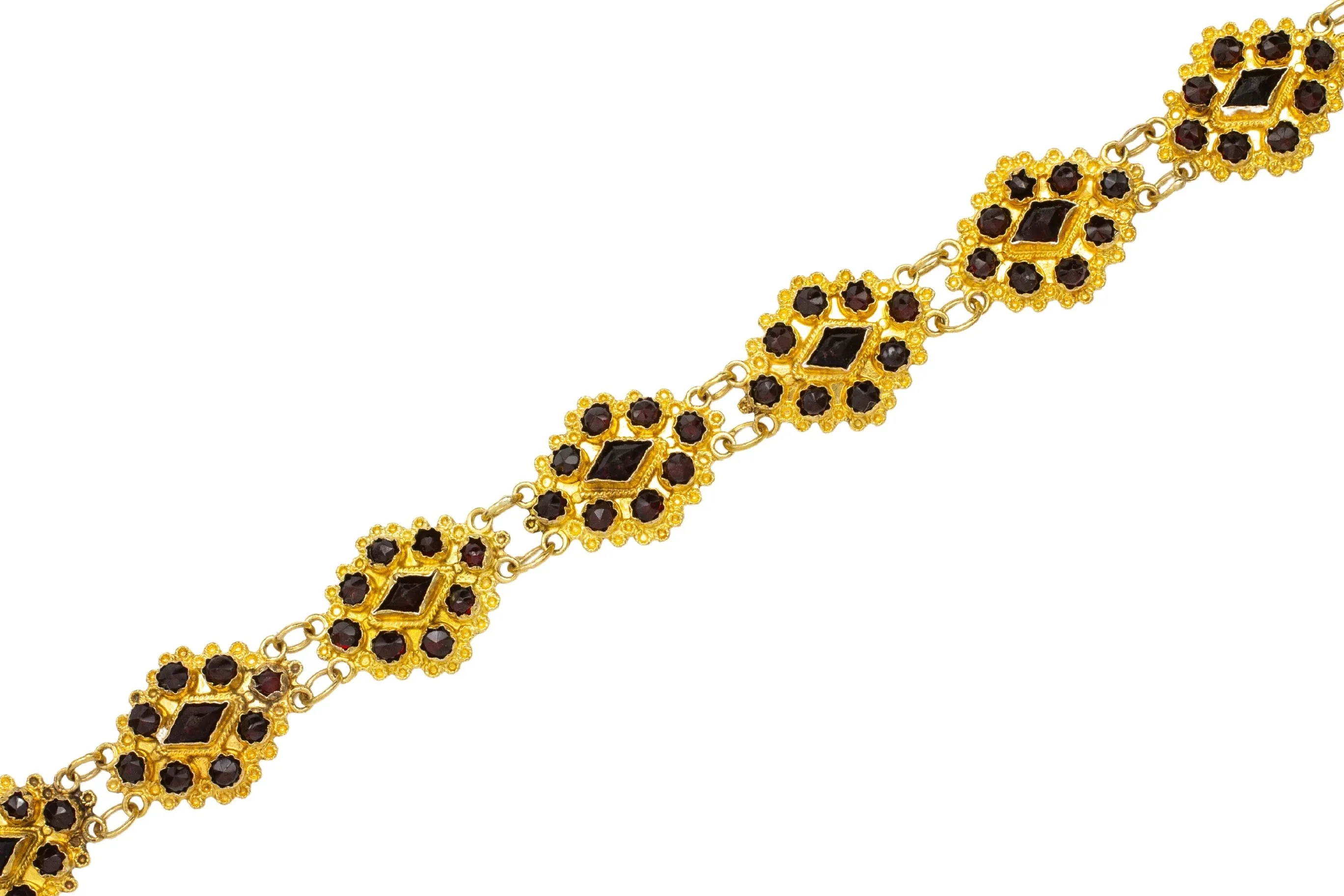 Navette garnet bracelet in 14 carat gold