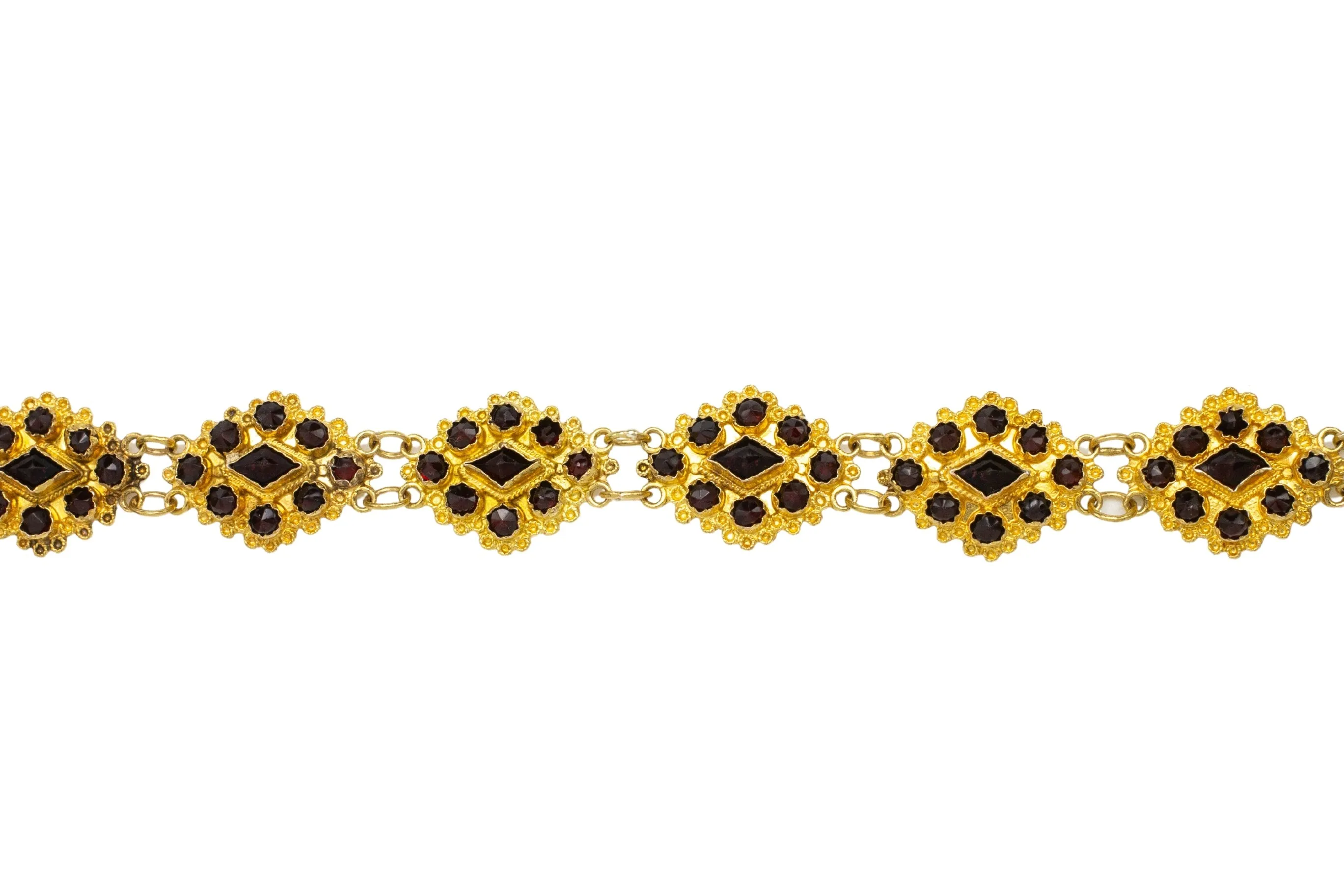 Navette garnet bracelet in 14 carat gold