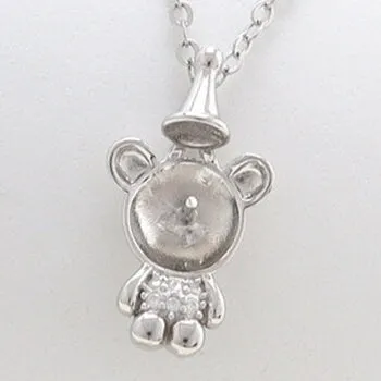 Necklace Pendant Blank Setting Bear Charm 11x20mm Sterling Silver White Gold Fine 925 For One Pearl Prong DIY Jewelry Finding Wholesale 1pc