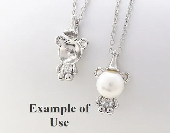 Necklace Pendant Blank Setting Bear Charm 11x20mm Sterling Silver White Gold Fine 925 For One Pearl Prong DIY Jewelry Finding Wholesale 1pc