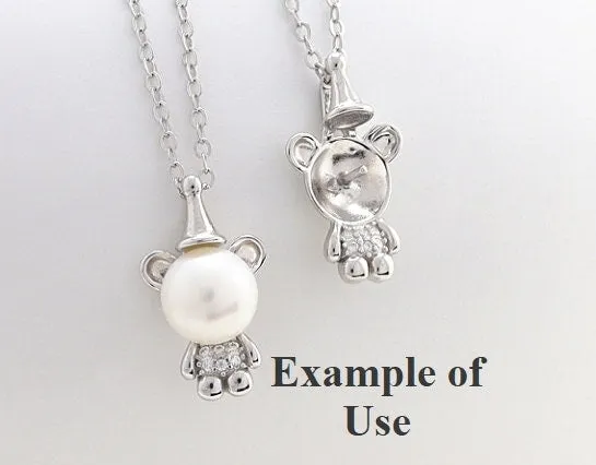 Necklace Pendant Blank Setting Bear Charm 11x20mm Sterling Silver White Gold Fine 925 For One Pearl Prong DIY Jewelry Finding Wholesale 1pc