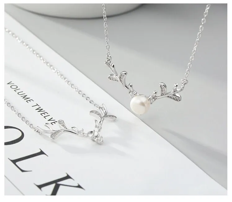 Necklace Pendant Blank Setting Deer Charm 22x30mm Sterling Silver White Gold Fine 925 For One Pearl Prong DIY Jewelry Finding Wholesale 1pc