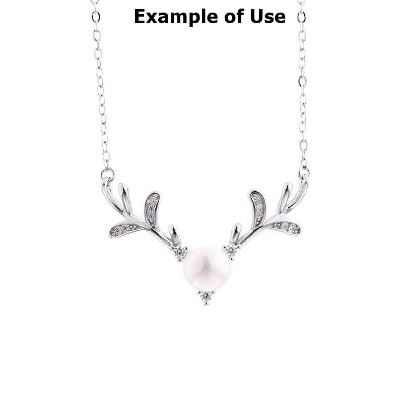 Necklace Pendant Blank Setting Deer Charm 22x30mm Sterling Silver White Gold Fine 925 For One Pearl Prong DIY Jewelry Finding Wholesale 1pc