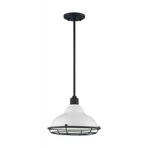 Newbridge - 1 Light Pendant with- Gloss White and Black Accents Finish