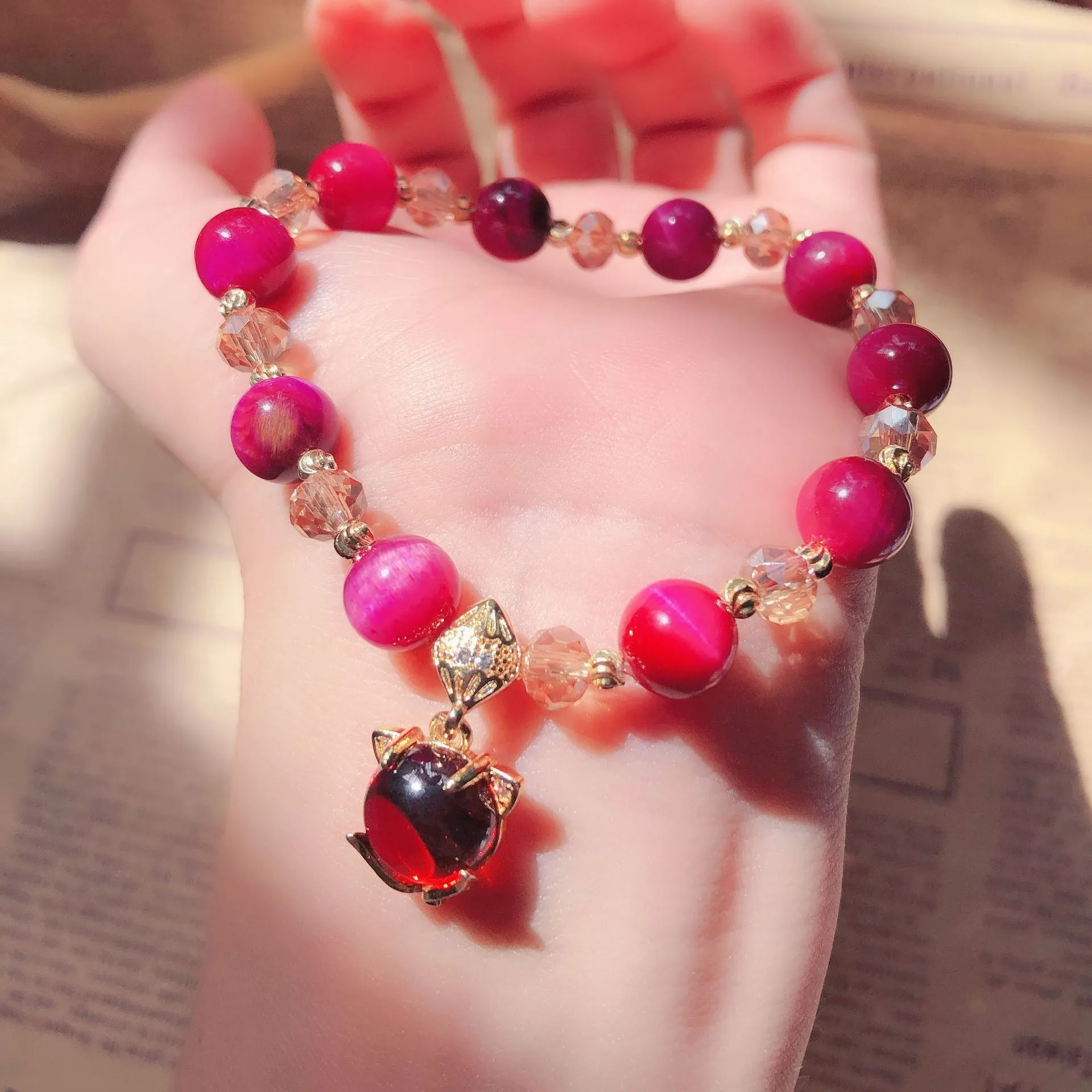 Niche Design Fishtail Transfer Rose Red Wangfu Stone Fox Bracelet Female