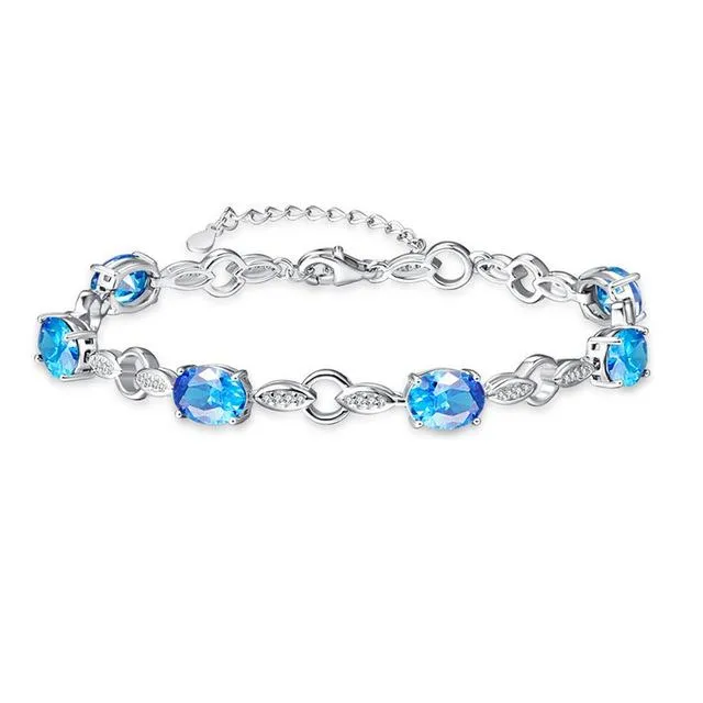 Ocean Blue Oval Topaz 925 Silver Bangle