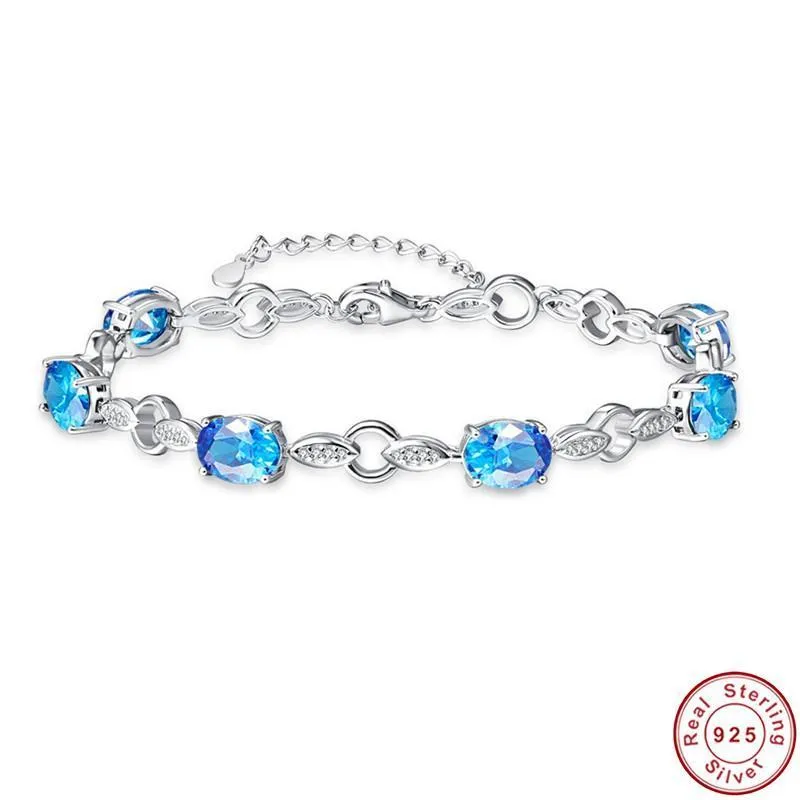 Ocean Blue Oval Topaz 925 Silver Bangle