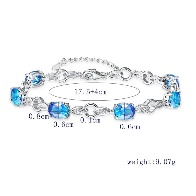 Ocean Blue Oval Topaz 925 Silver Bangle