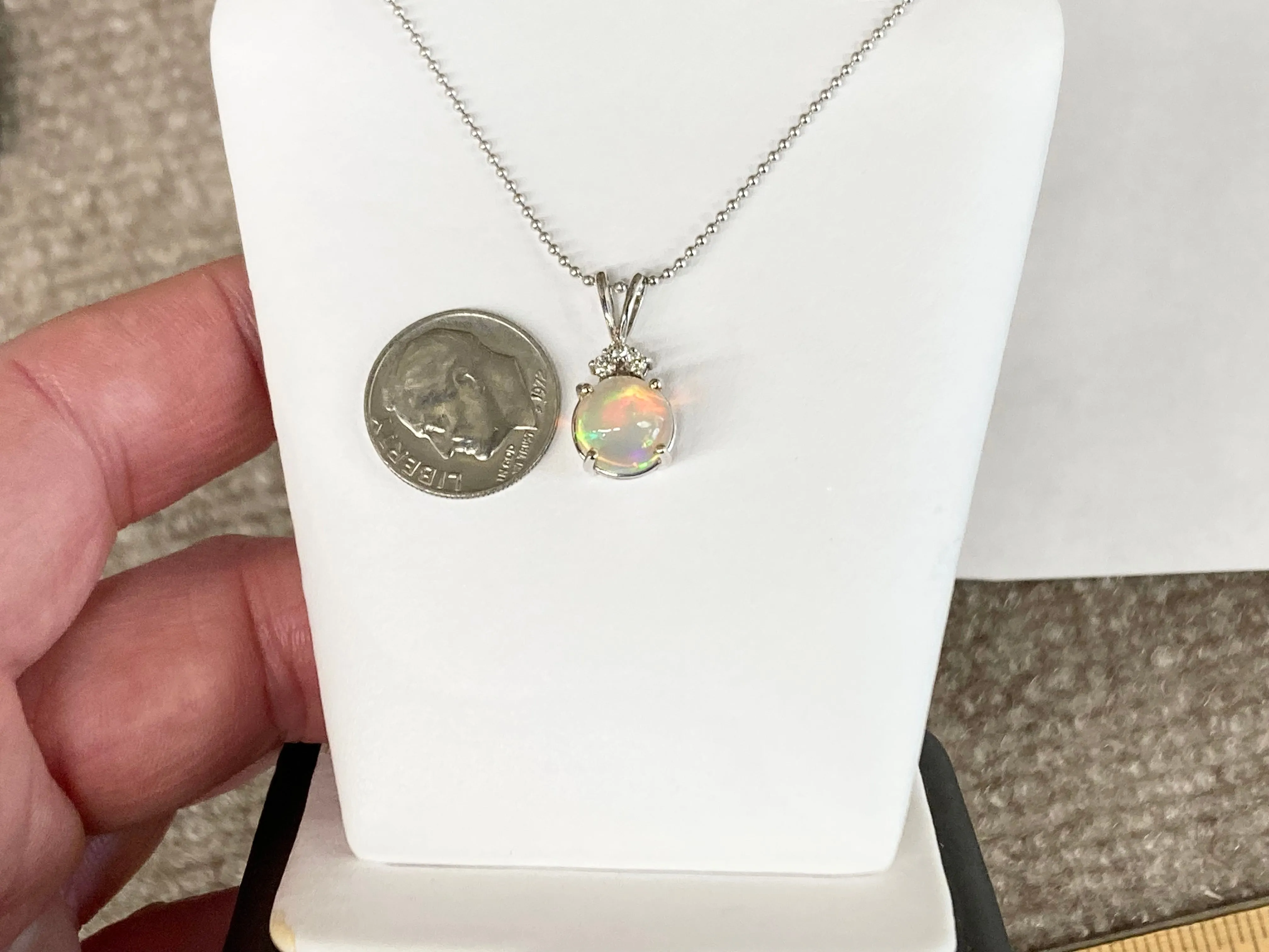 Opal And Diamond White Gold Pendant With Chain