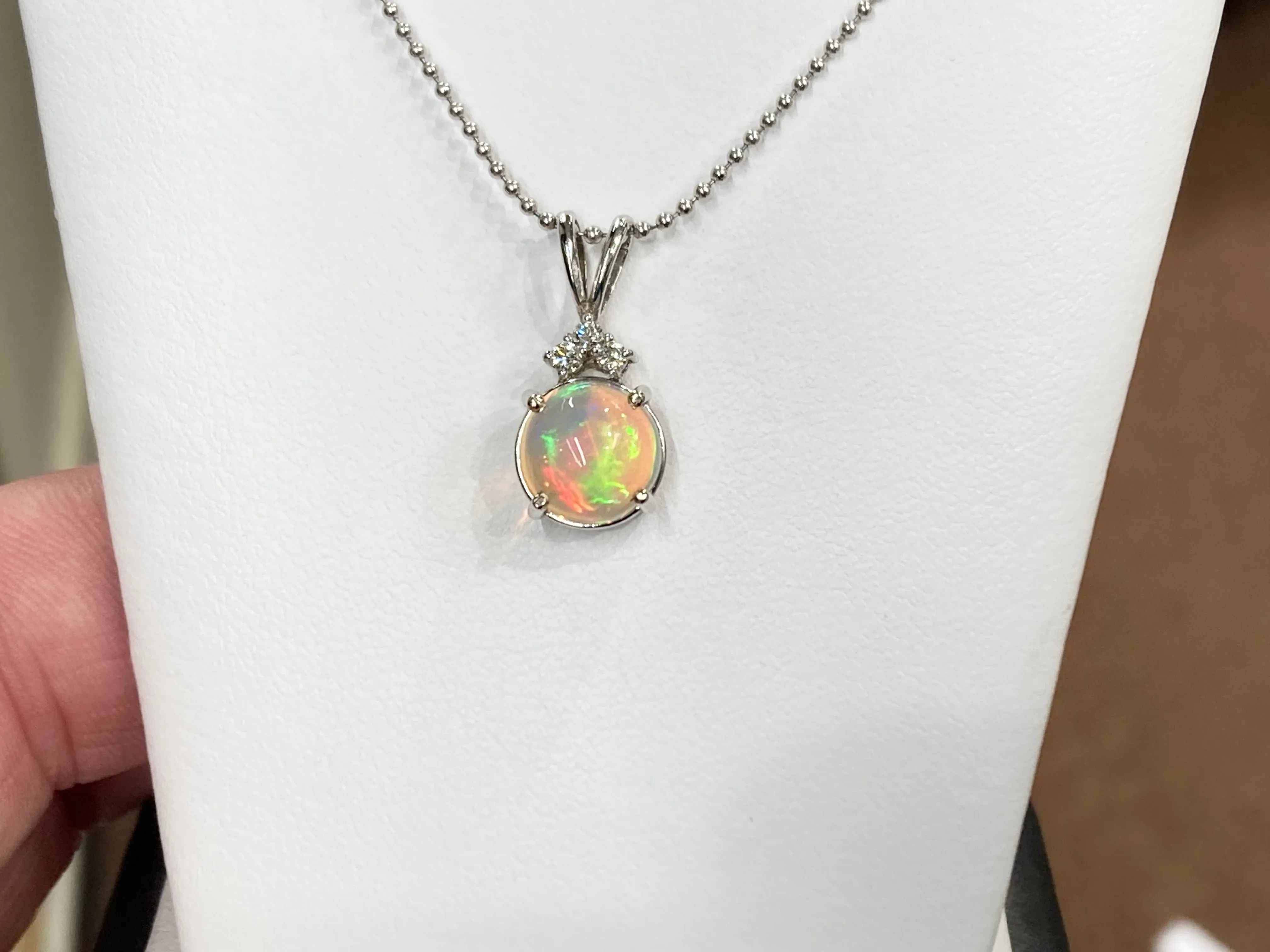 Opal And Diamond White Gold Pendant With Chain